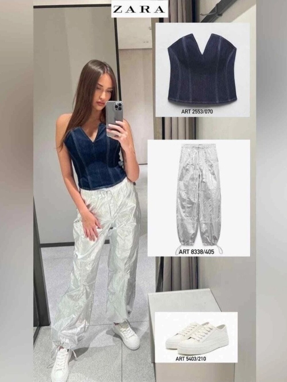 ZARA WOMAN MID RISE METALLIC PARACHUTE TROUSERS PANT SILVER Small - Picture 2 of 9